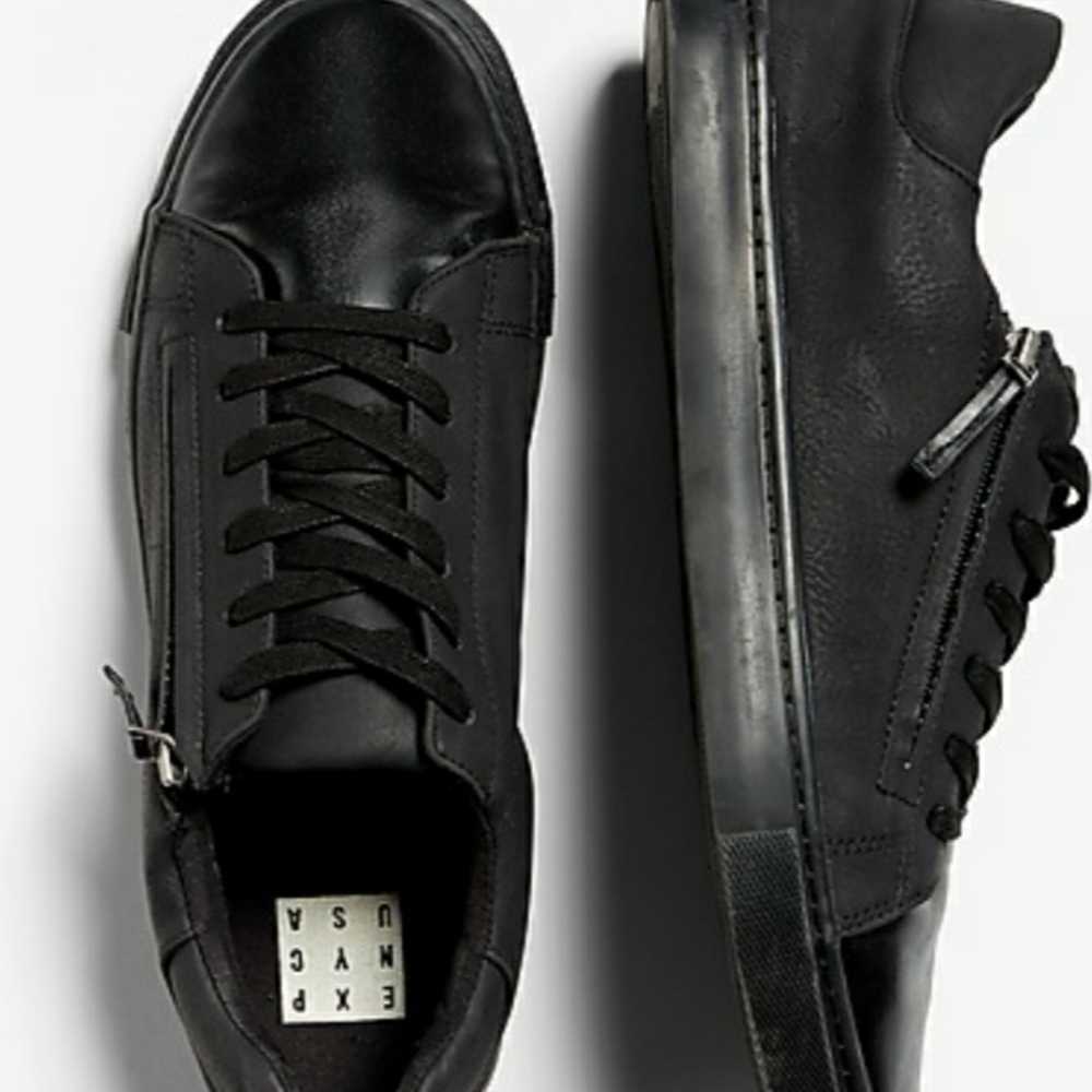 Faux Leather Side Zip Low Top Sneakers
